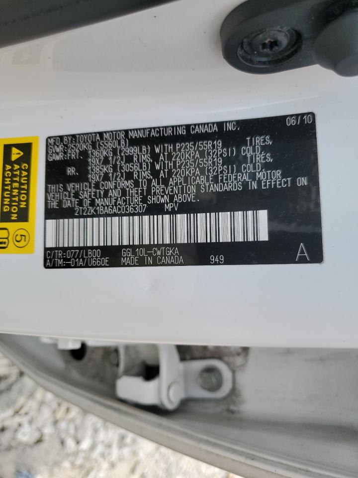 2T2ZK1BA6AC036307 2010 Lexus Rx 350
