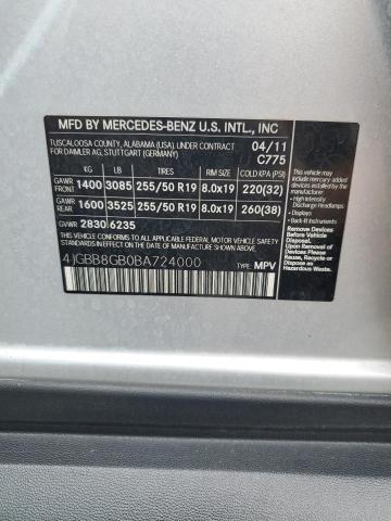 2011 Mercedes-Benz Ml 350 4Matic VIN: 4JGBB8GB0BA724000 Lot: 57145584