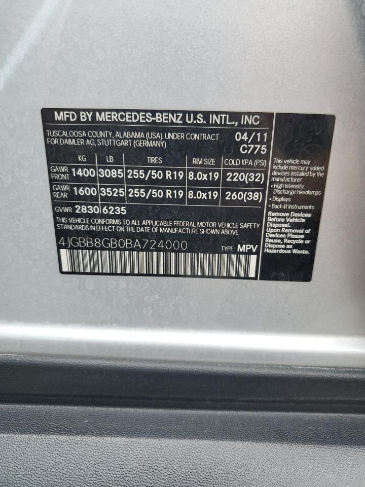 4JGBB8GB0BA724000 2011 Mercedes-Benz Ml 350 4Matic