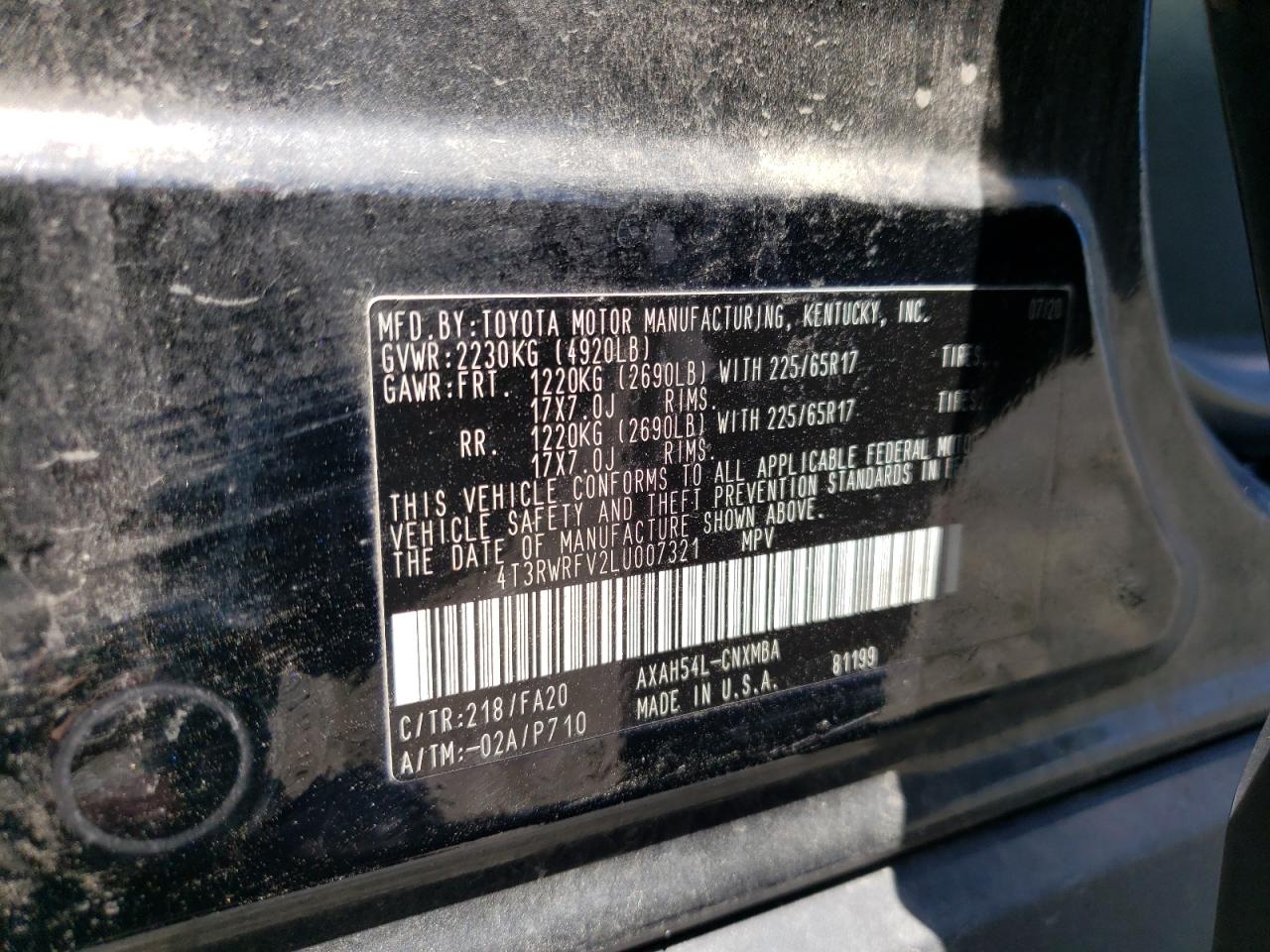 4T3RWRFV2LU007321 2020 Toyota Rav4 Xle