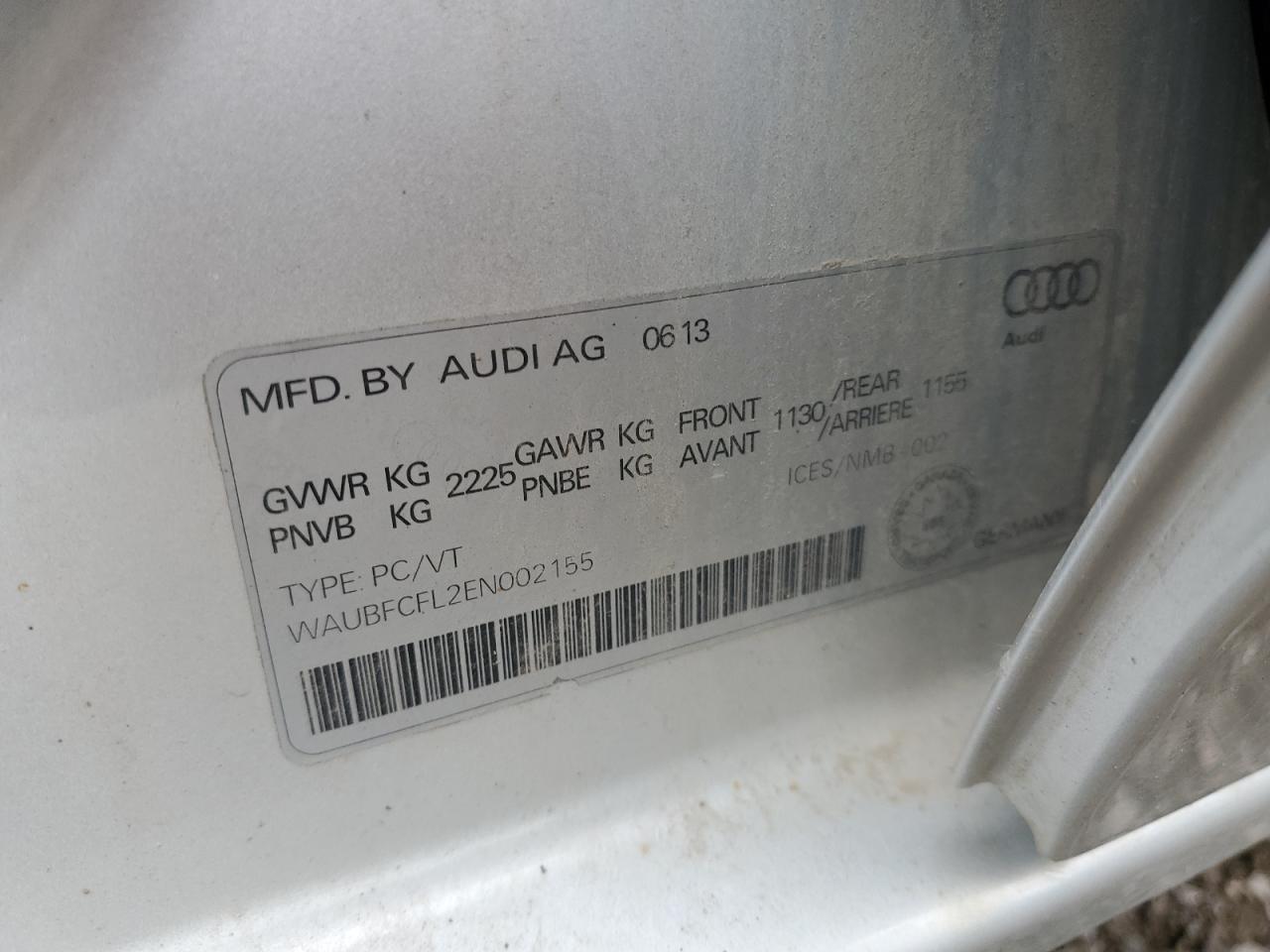 WAUBFCFL2EN002155 2014 Audi A4 Premium