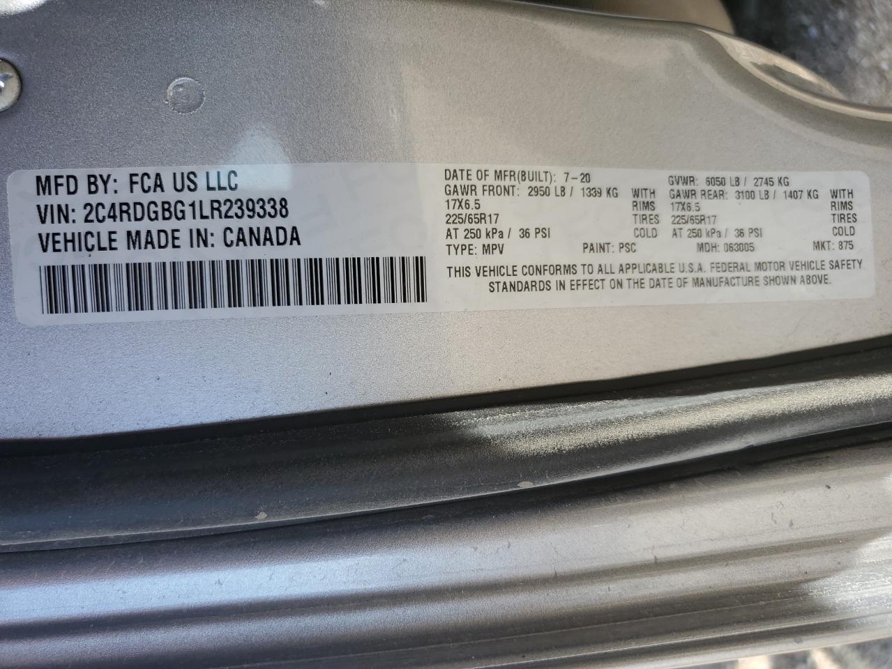 2C4RDGBG1LR239338 2020 Dodge Grand Caravan Se