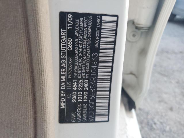 2010 Mercedes-Benz C 300 VIN: WDDGF5EB5AR104863 Lot: 59956194