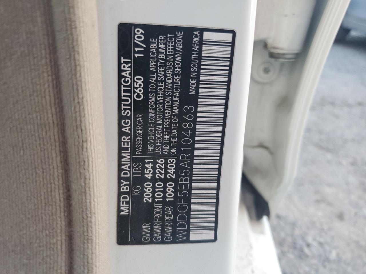 WDDGF5EB5AR104863 2010 Mercedes-Benz C 300