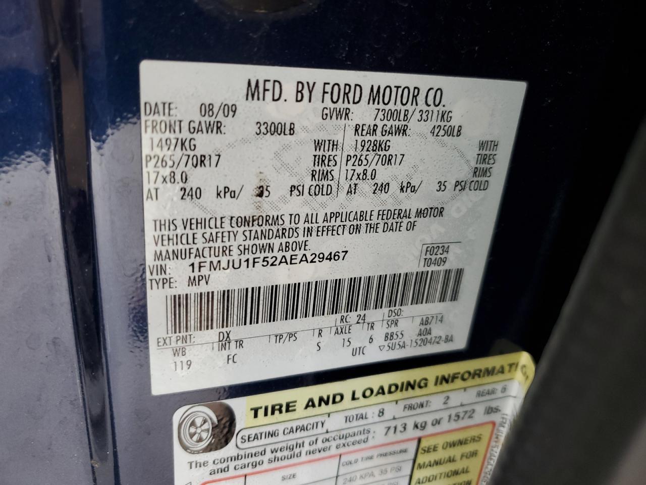 1FMJU1F52AEA29467 2010 Ford Expedition Xlt