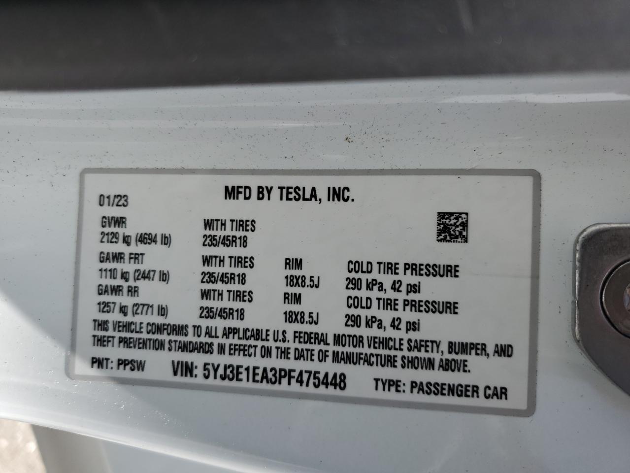 5YJ3E1EA3PF475448 2023 Tesla Model 3