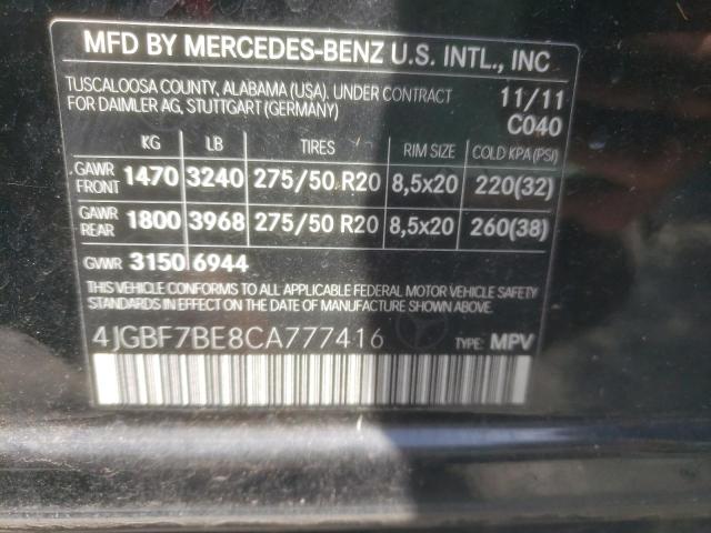 2012 Mercedes-Benz Gl 450 4Matic VIN: 4JGBF7BE8CA777416 Lot: 59956844