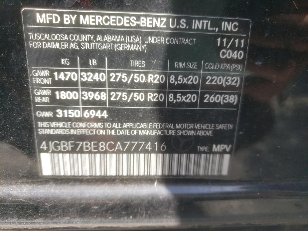 4JGBF7BE8CA777416 2012 Mercedes-Benz Gl 450 4Matic