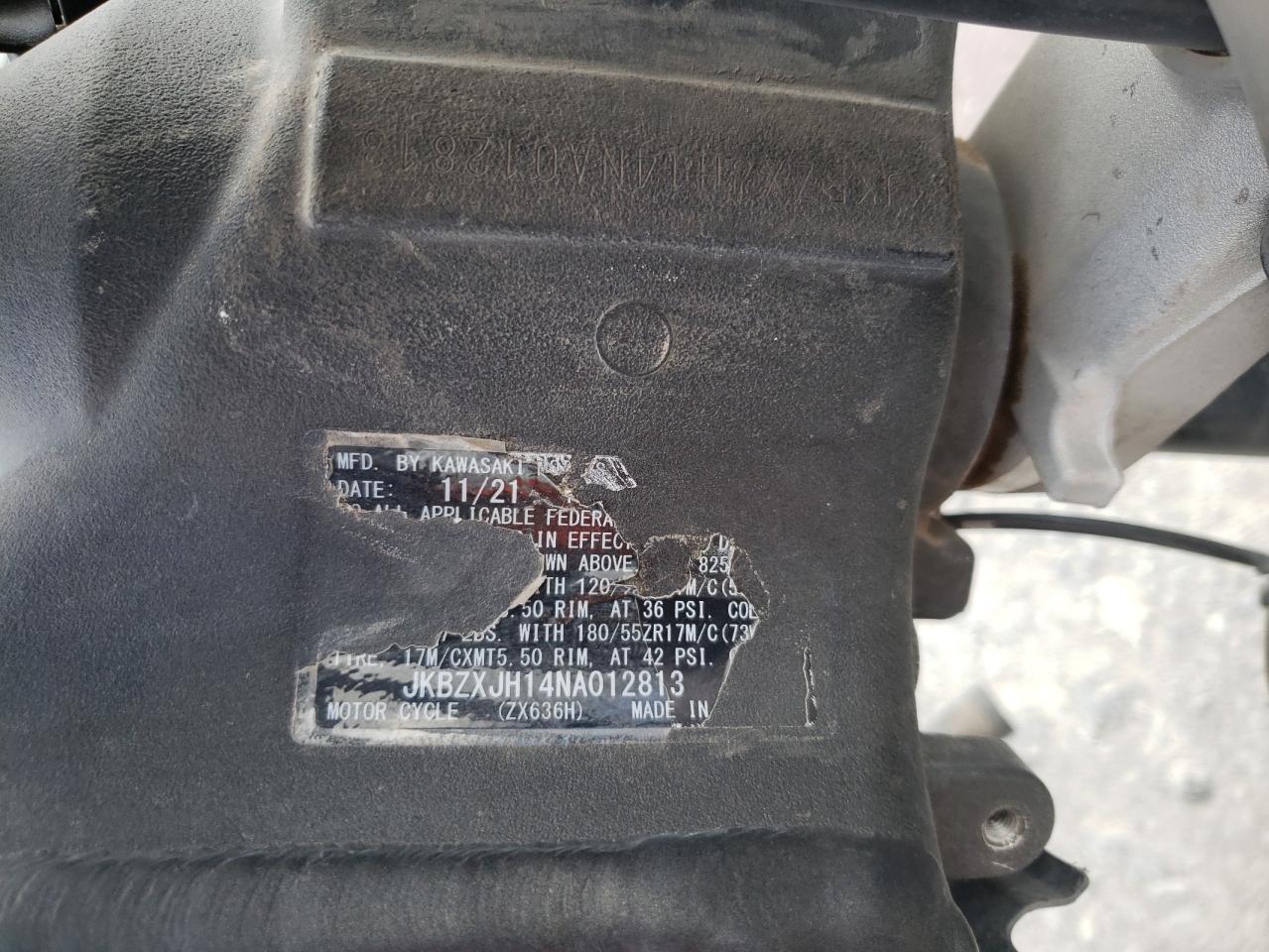 VIN: JKBZXJH14NA012813 2022 KAWASAKI ZX636 K
