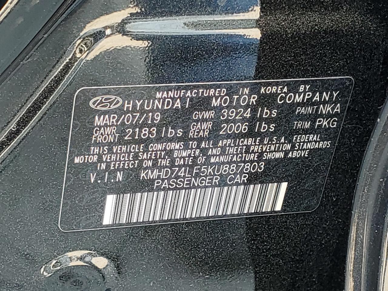 KMHD74LF5KU887803 2019 Hyundai Elantra Se