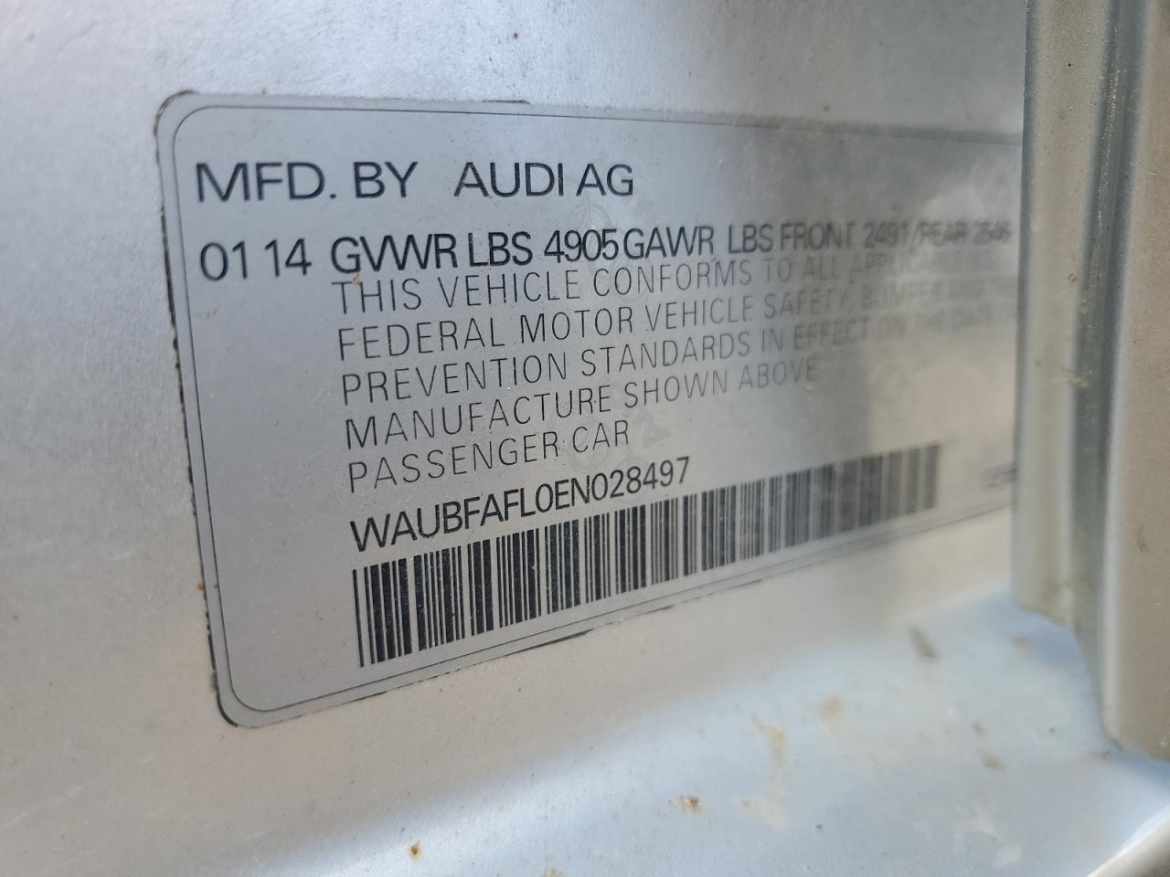WAUBFAFL0EN028497 2014 Audi A4 Premium