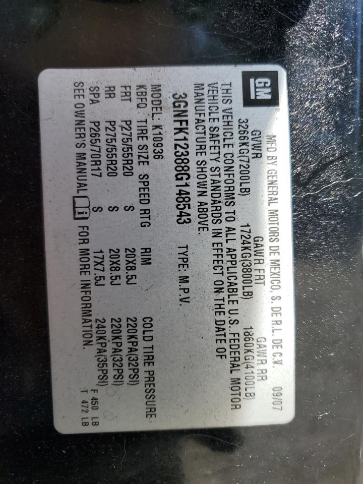 3GNFK12388G148543 2008 Chevrolet Avalanche K1500