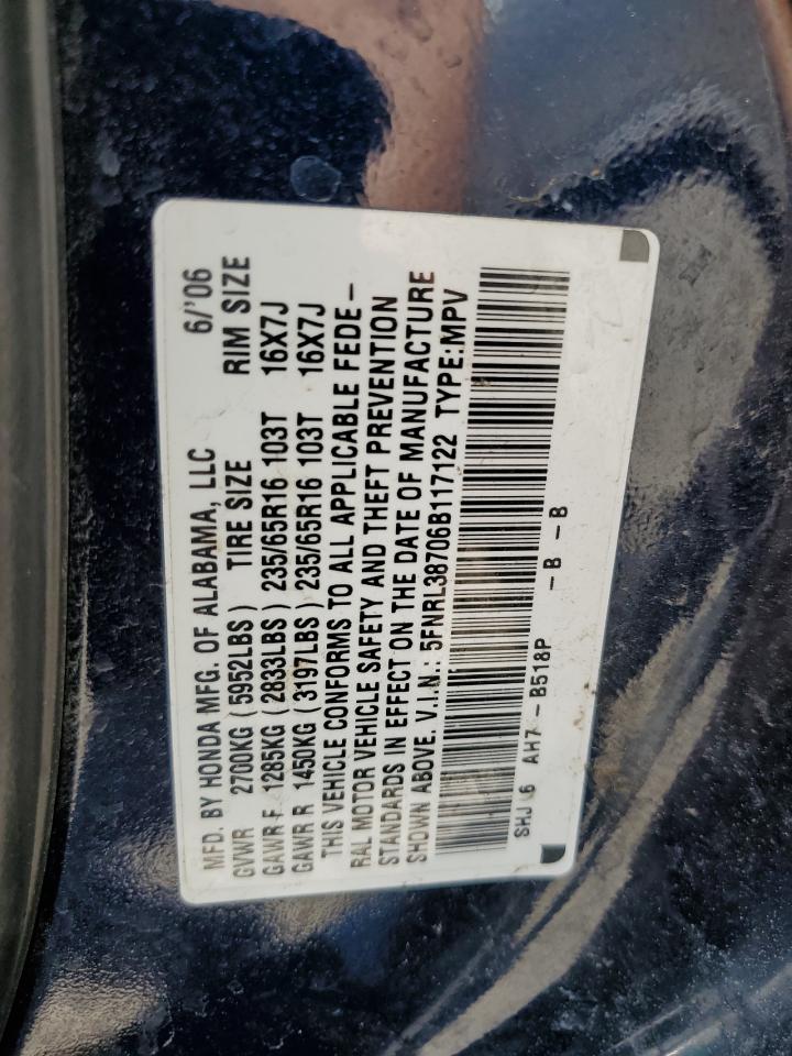 5FNRL38706B117122 2006 Honda Odyssey Exl