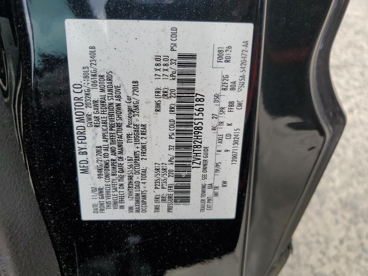 1ZVHT82H985156187 2008 Ford Mustang Gt