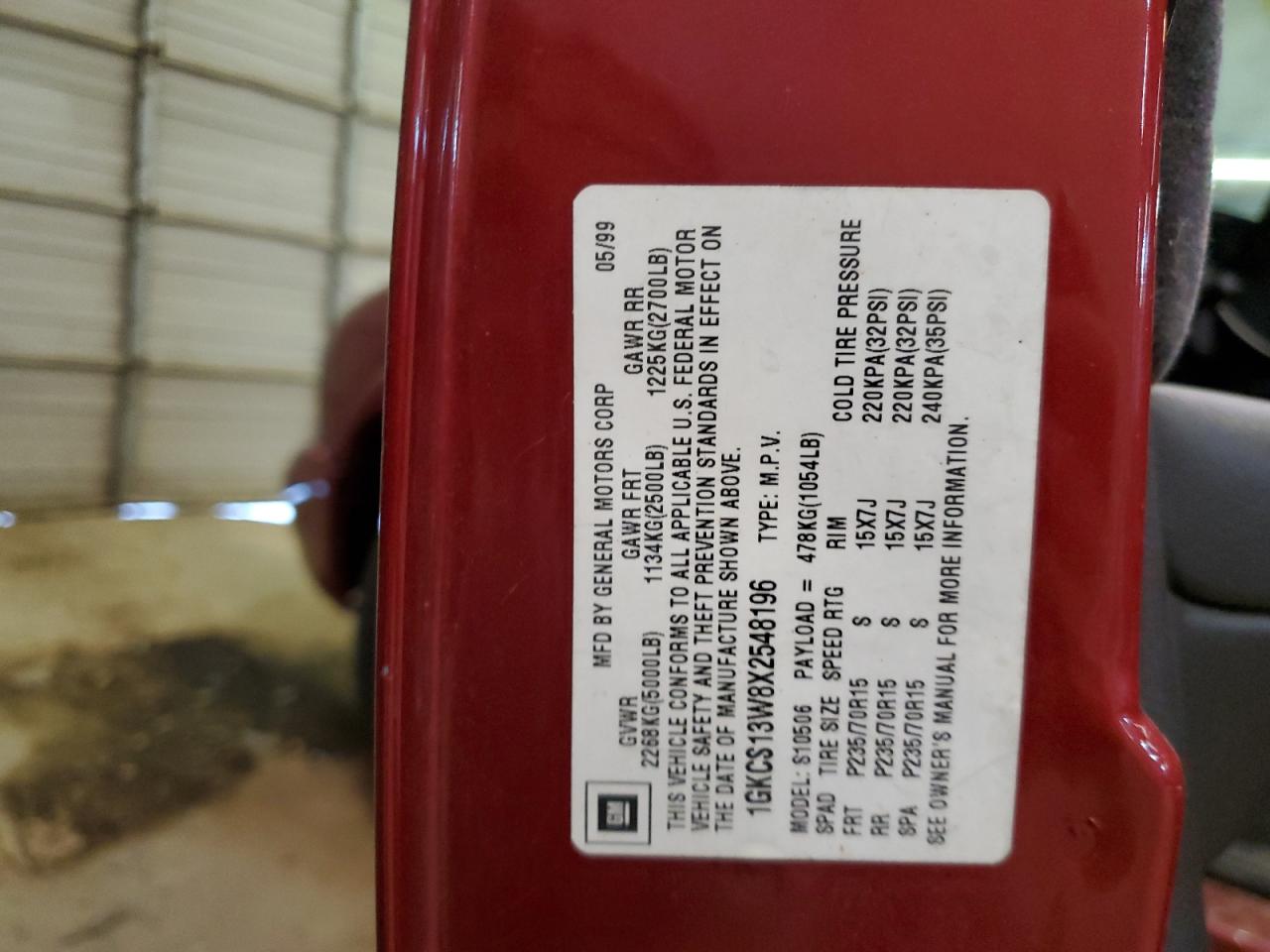 1GKCS13W8X2548196 1999 GMC Jimmy