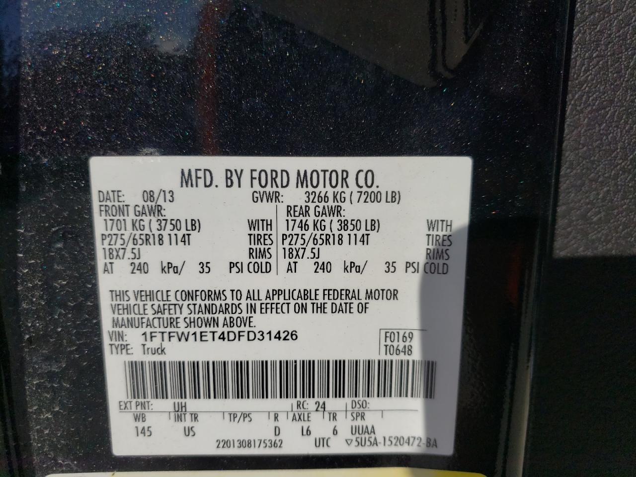 1FTFW1ET4DFD31426 2013 Ford F150 Supercrew