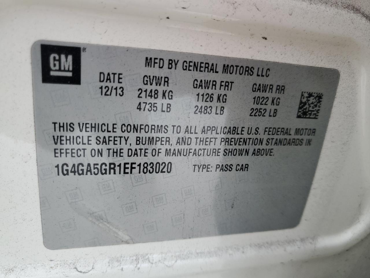 1G4GA5GR1EF183020 2014 Buick Lacrosse