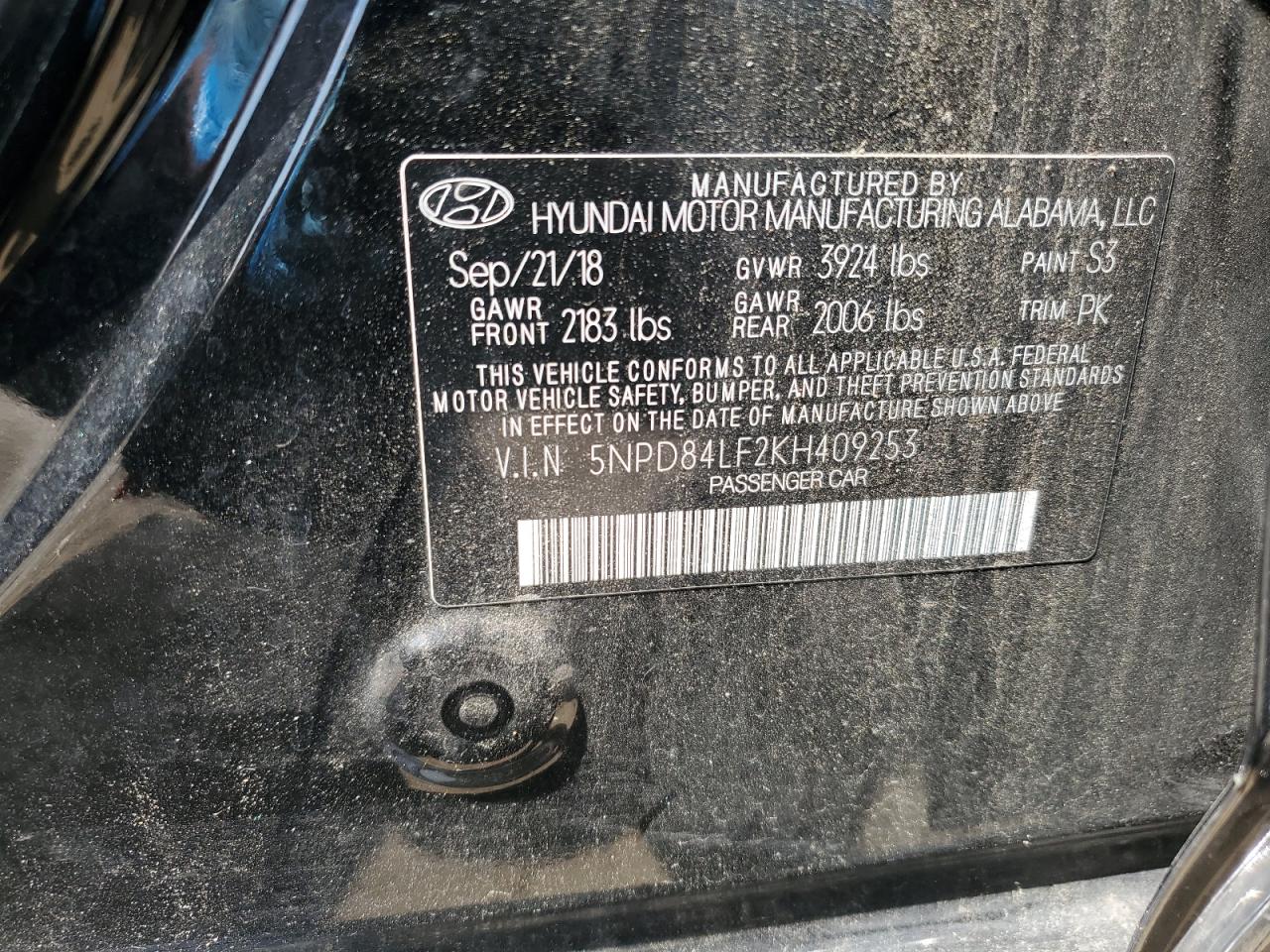 5NPD84LF2KH409253 2019 Hyundai Elantra Sel