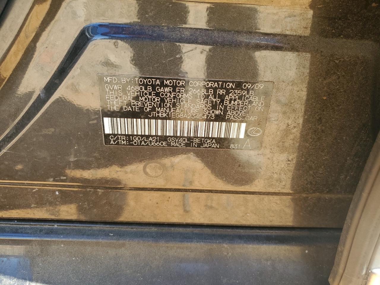 JTHBK1EG8A2345473 2010 Lexus Es 350