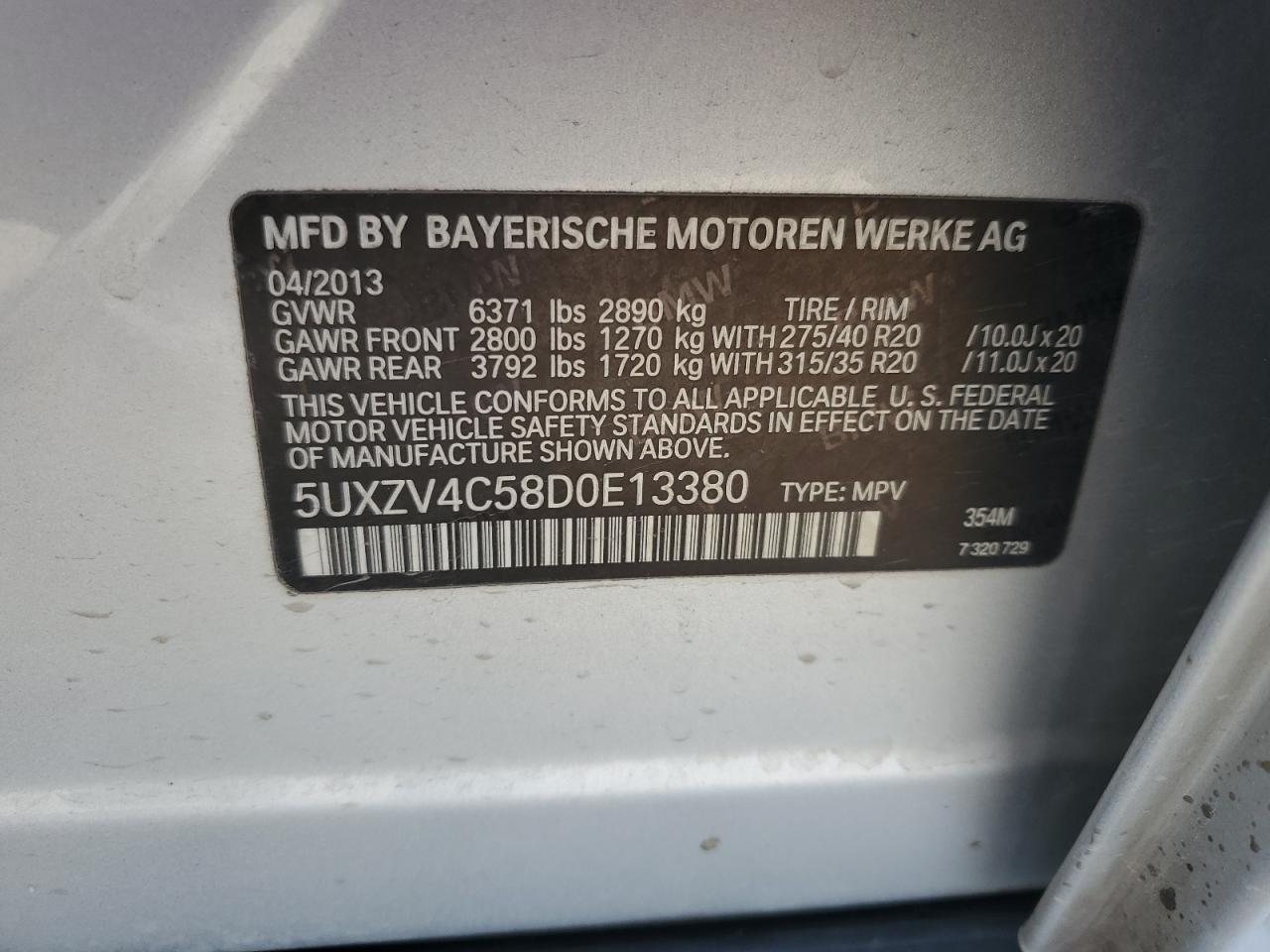 5UXZV4C58D0E13380 2013 BMW X5 xDrive35I