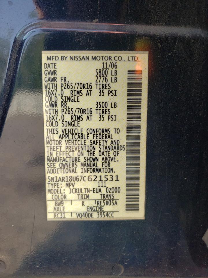 5N1AR18U67C621531 2007 Nissan Pathfinder Le