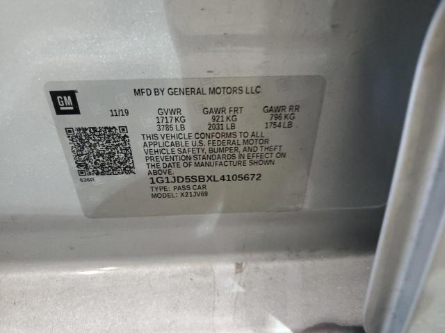 2020 Chevrolet Sonic Lt VIN: 1G1JD5SBXL4105672 Lot: 57460504