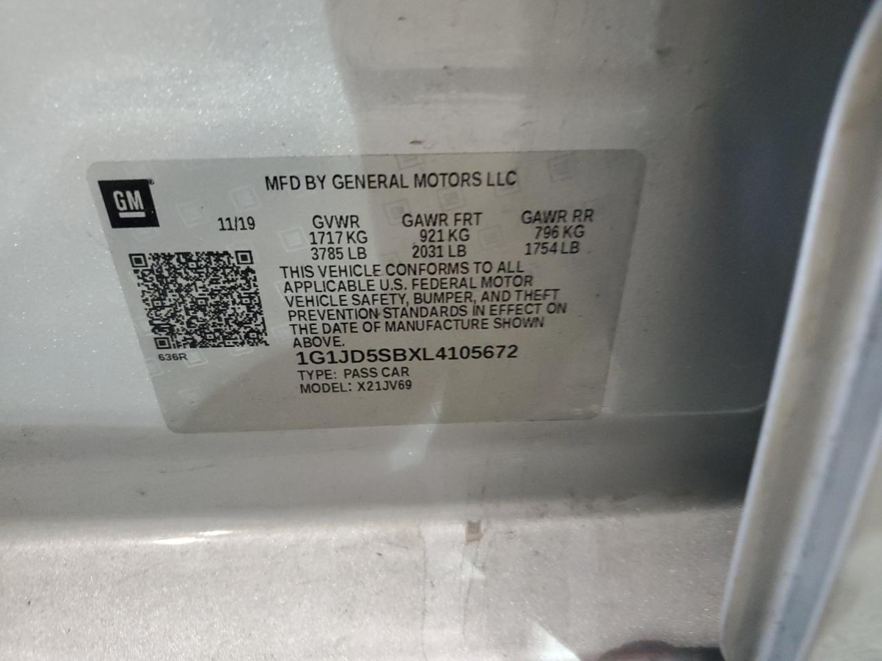 1G1JD5SBXL4105672 2020 Chevrolet Sonic Lt