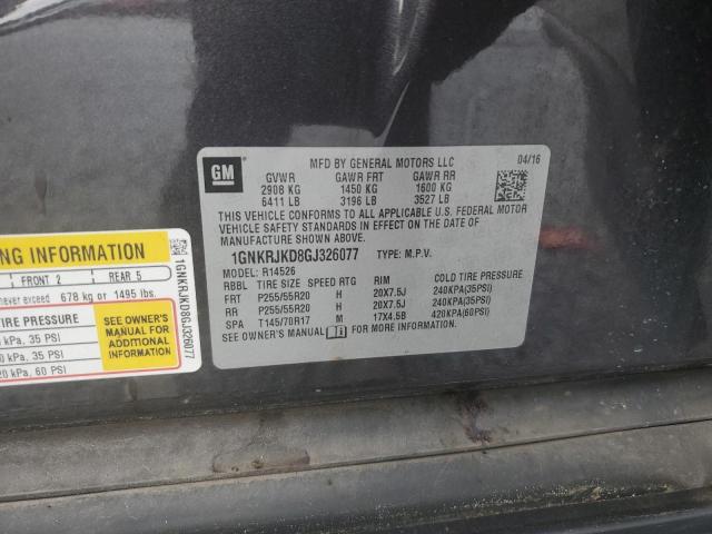 2016 Chevrolet Traverse Ltz VIN: 1GNKRJKD8GJ326077 Lot: 57874514