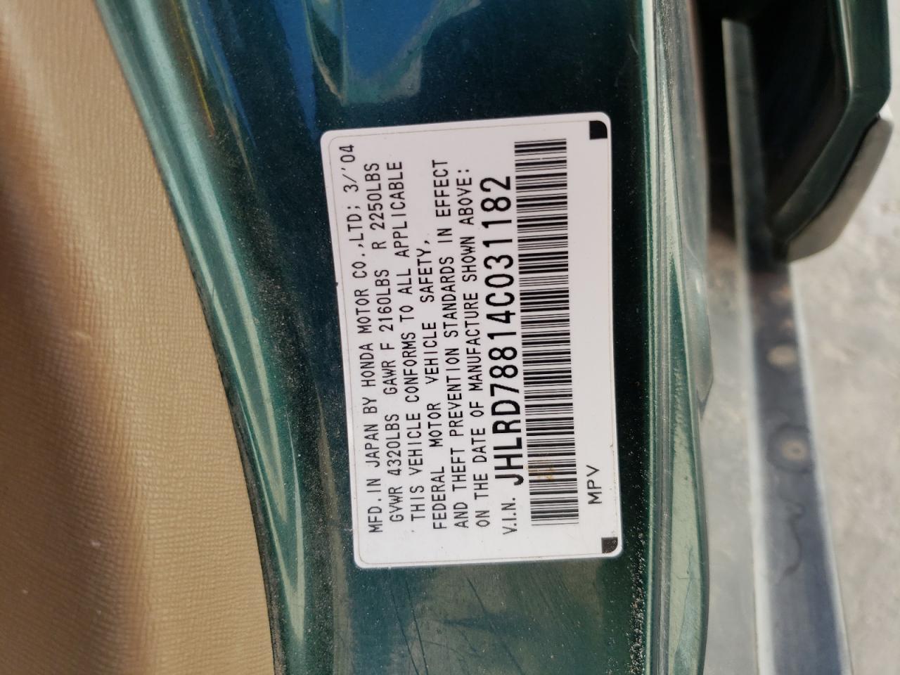 JHLRD78814C031182 2004 Honda Cr-V Ex