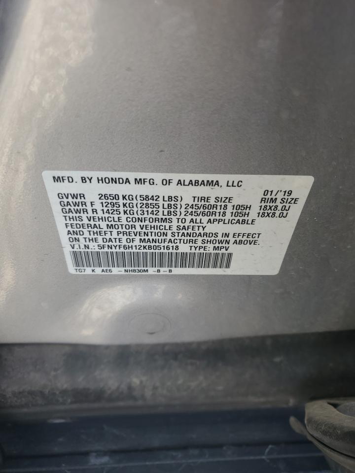 5FNYF6H12KB051618 2019 Honda Pilot Lx