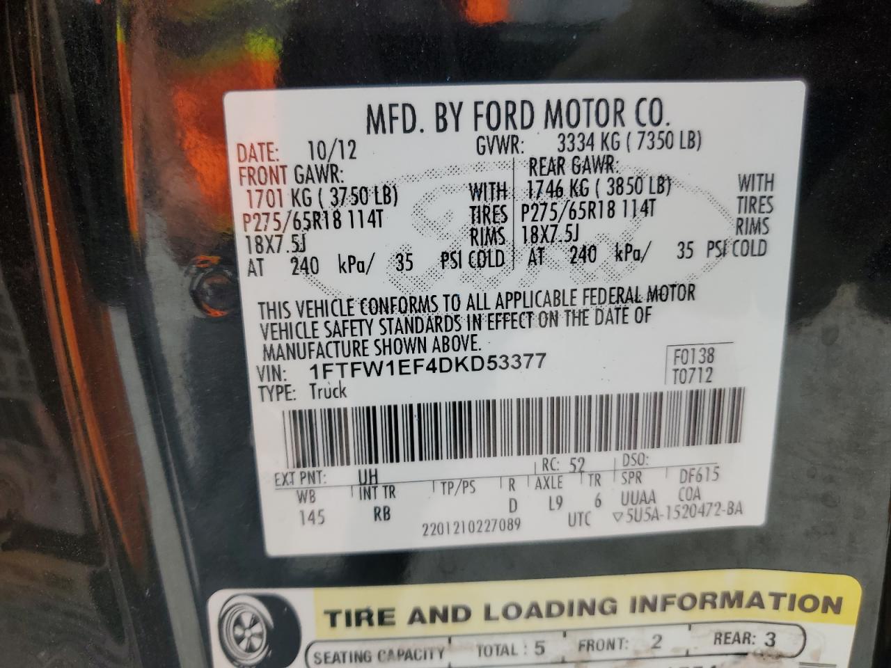 1FTFW1EF4DKD53377 2013 Ford F150 Supercrew