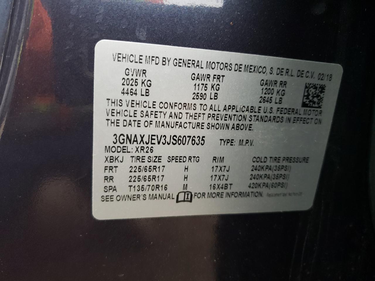 3GNAXJEV3JS607635 2018 Chevrolet Equinox Lt