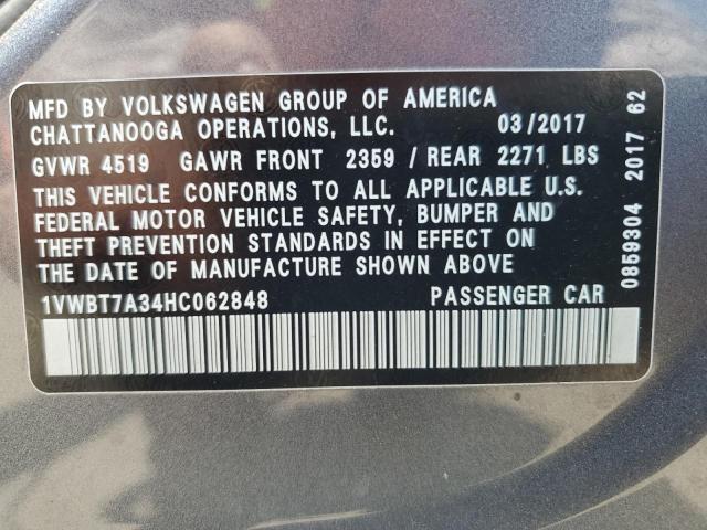 2017 Volkswagen Passat Se VIN: 1VWBT7A34HC062848 Lot: 58734634