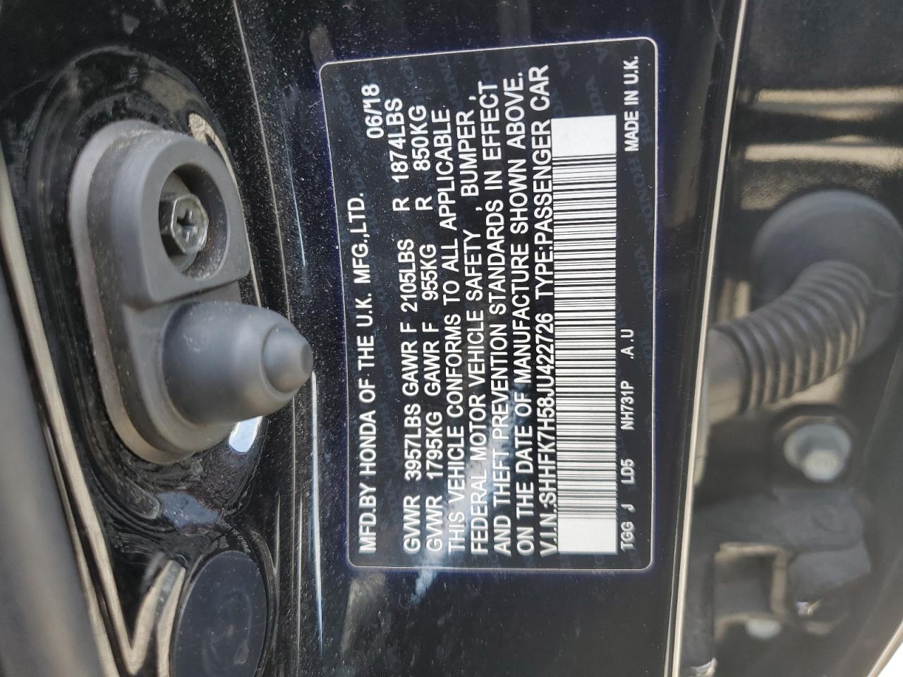 SHHFK7H58JU422726 2018 Honda Civic Ex