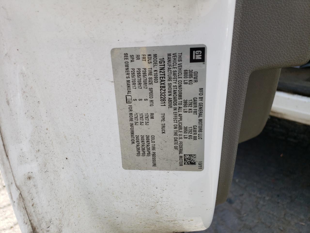 1GTN2TEAXBZ322811 2011 GMC Sierra K1500