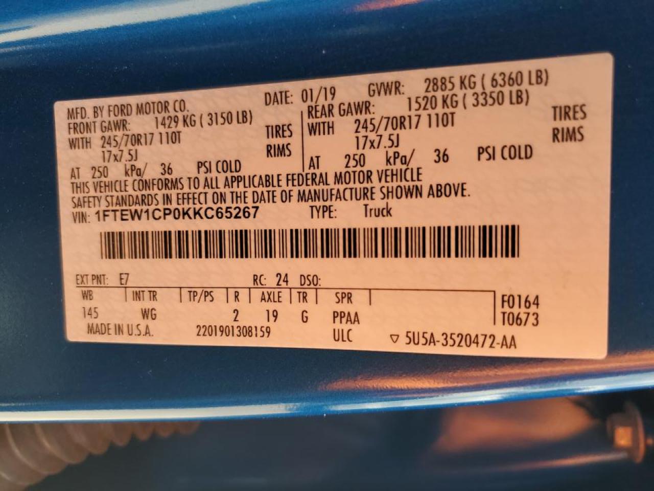 1FTEW1CP0KKC65267 2019 Ford F150 Supercrew