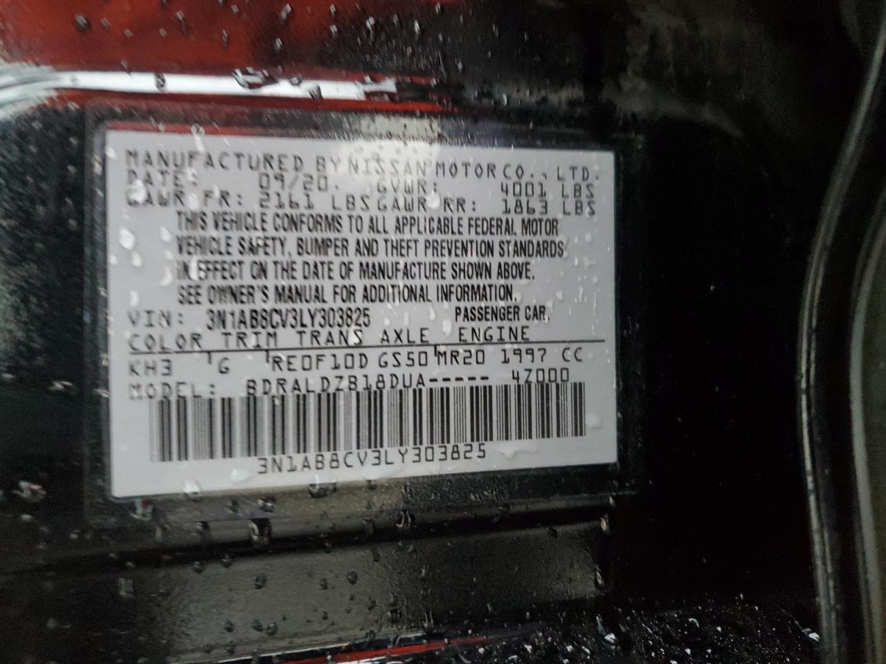 3N1AB8CV3LY303825 2020 Nissan Sentra Sv