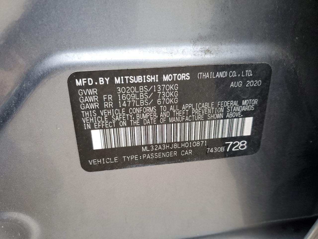 ML32A3HJ8LH010871 2020 Mitsubishi Mirage Es