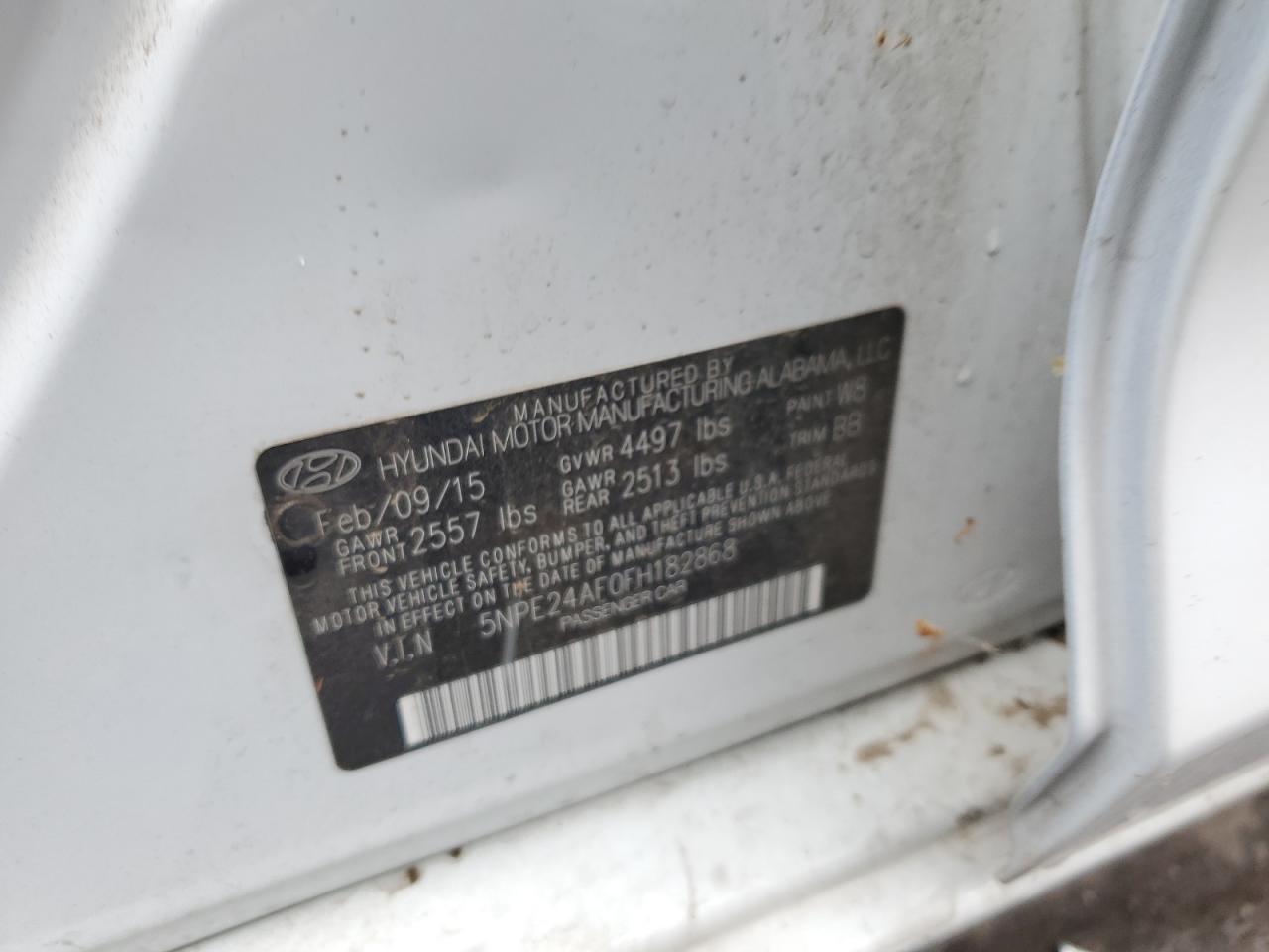 5NPE24AF0FH182868 2015 Hyundai Sonata Se