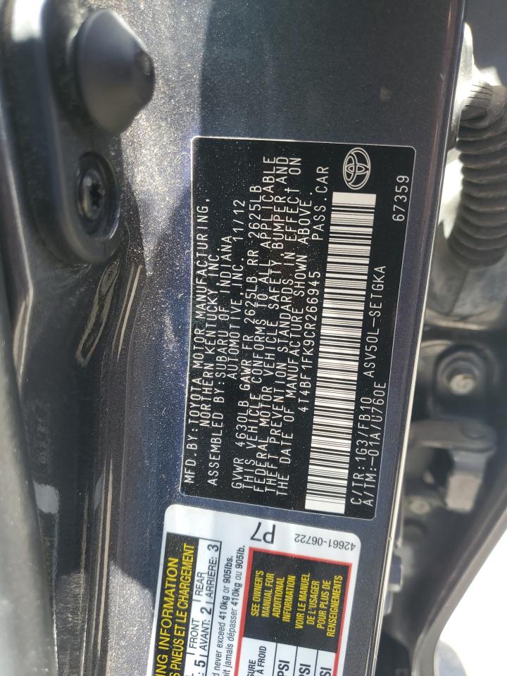 4T4BF1FK9CR266945 2012 Toyota Camry Base