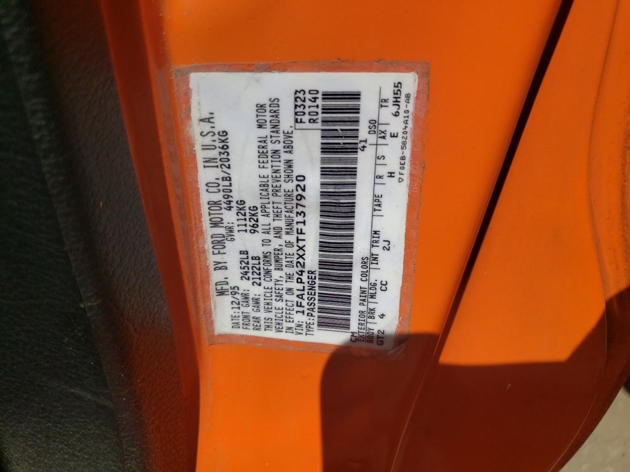 1FALP42XXTF137920 1996 Ford Mustang Gt