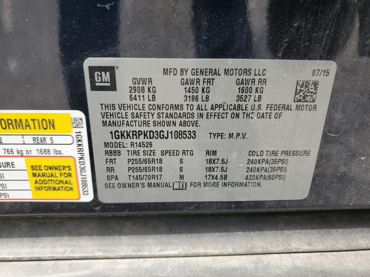 1GKKRPKD3GJ108533 2016 GMC Acadia Sle