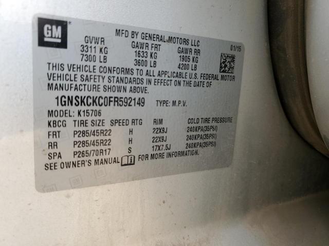 2015 Chevrolet Tahoe K1500 Ltz VIN: 1GNSKCKC0FR592149 Lot: 58677054