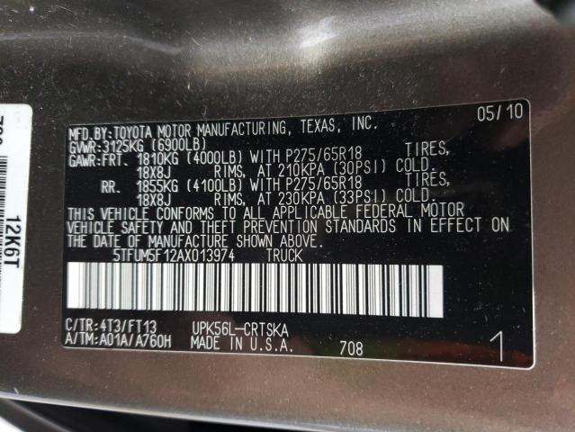 2010 Toyota Tundra Double Cab Sr5 VIN: 5TFUM5F12AX013974 Lot: 57742434