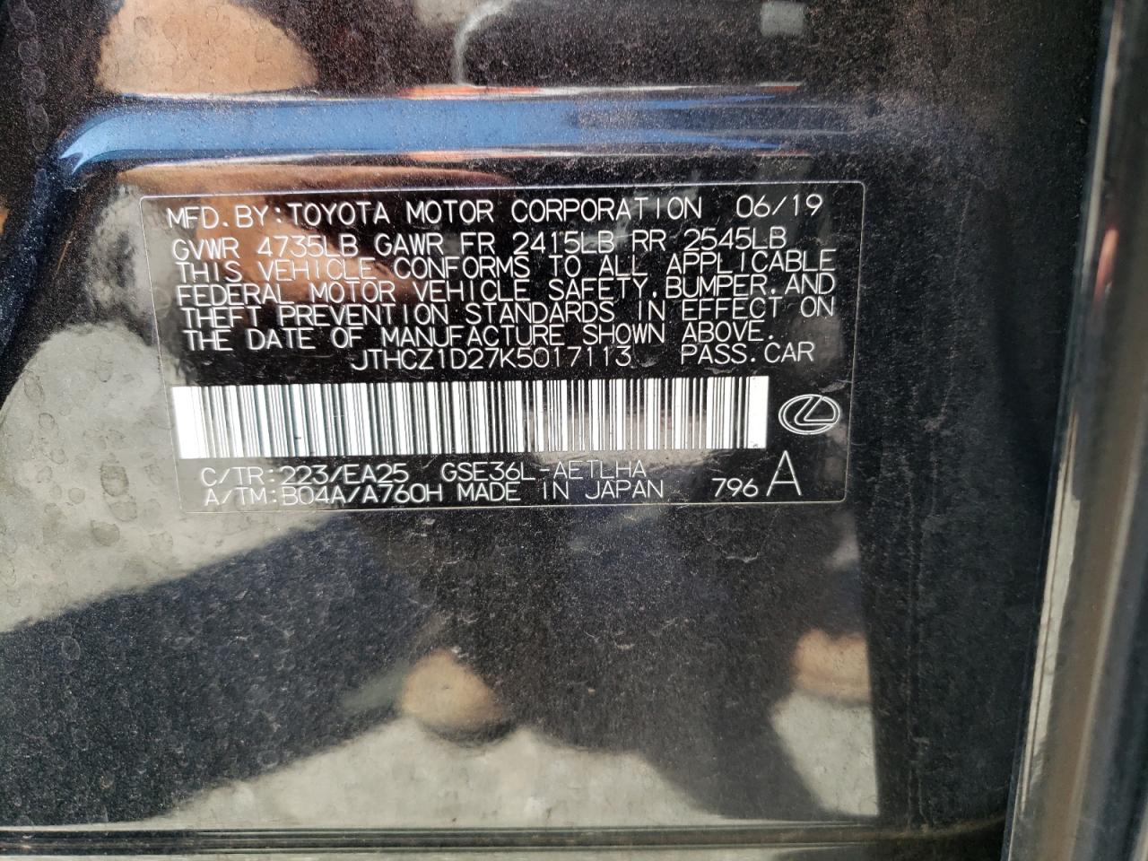 JTHCZ1D27K5017113 2019 Lexus Is 350