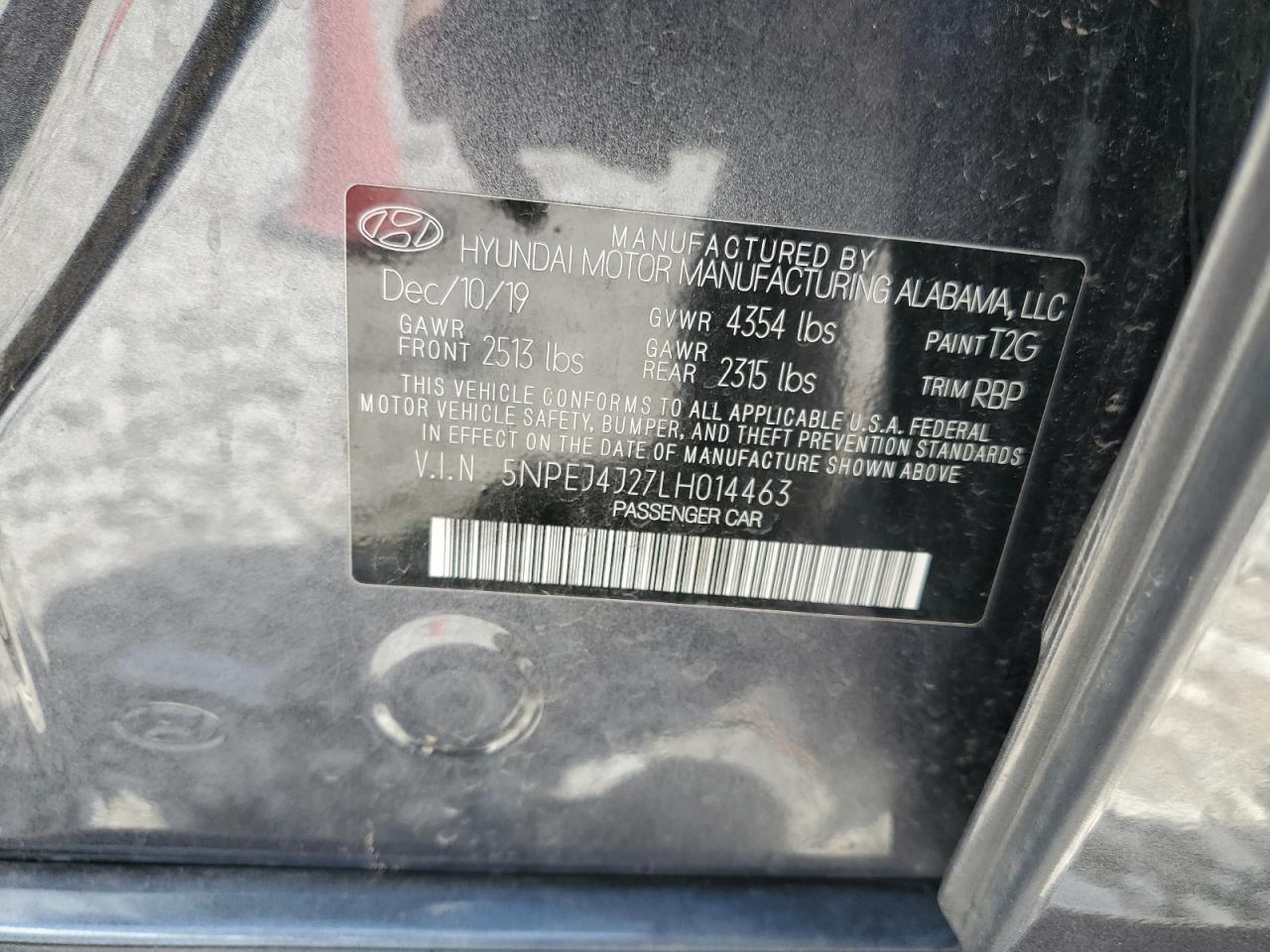 5NPEJ4J27LH014463 2020 Hyundai Sonata Sel Plus