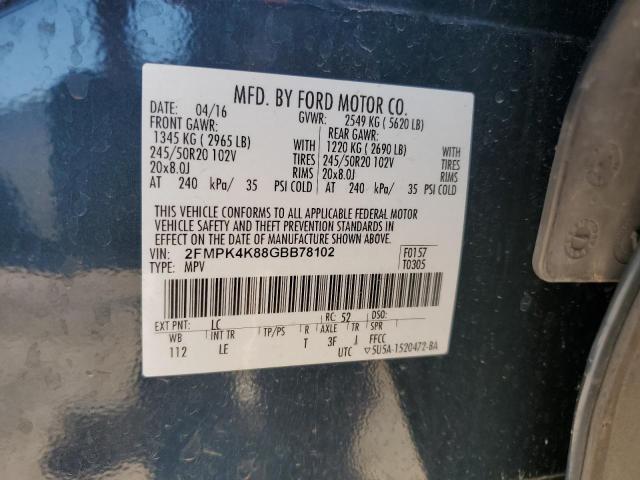 2016 Ford Edge Titanium VIN: 2FMPK4K88GBB78102 Lot: 58742254