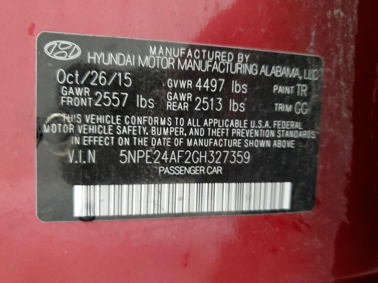 5NPE24AF2GH327359 2016 Hyundai Sonata Se