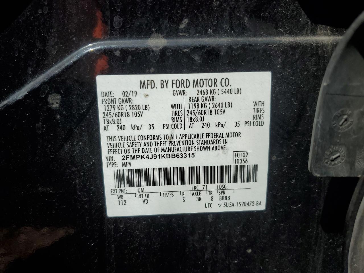 2FMPK4J91KBB63315 2019 Ford Edge Sel