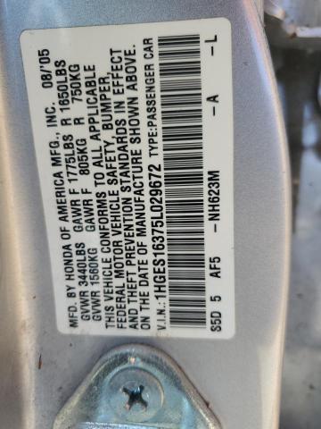 1HGES16375L029672 2005 Honda Civic Dx Vp